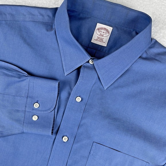 BROOKS BROTHERS 346 Button Down Shirt Mens 17.5 6-7 Blue Oxford Woven Business - Picture 1 of 15